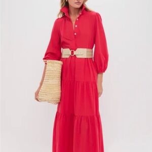 Tuckernuck Pomander Place Vibrant Red Long Sleeve Shirt Dress